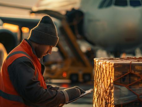 Airplane freight being checked